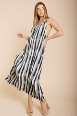 Tristan Stripped Maxi Dress Navy Beige