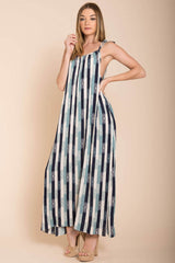 Tristan Stripped Maxi Dress Navy Beige