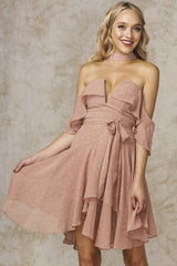 Whitney Deep V Polka Dot Dress Mocha