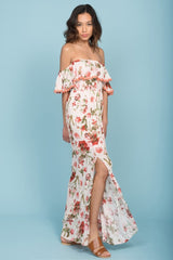 Tuscany Off The Shoulder Maxi Dress White & Red