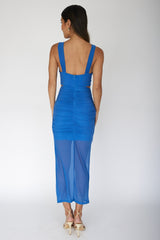 Willa Ruched Cut-Out Midi Dress Blue
