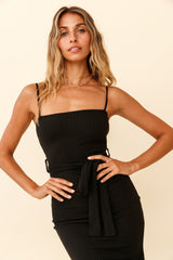 Serenade Me Square Neckline Side Split Midi Dress Black