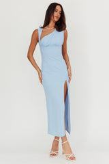 Daleela Asymmetric Neckline Maxi Dress Blue