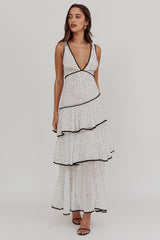 Veda Strappy Back Ruffle Maxi Dress Polka Dot White