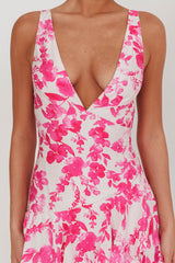 Veda Strappy Back Ruffle Maxi Dress Floral Fuchsia