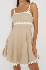 Won Me Over Ric Rac Trim Mini Dress Beige