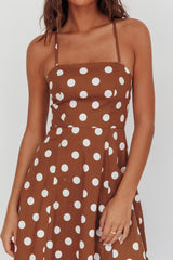 Second Glance Olga Criss-Cross Back Midi Dress Polka Dot Brown