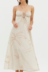 Yuki Tied Bust Midi Dress Sand