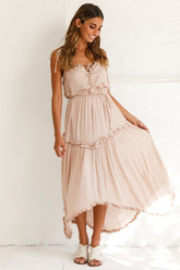 Santa Monica String Tie Maxi Dress Beige