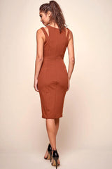 Pope Double Strap Bodycon Midi Dress Brown