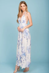 Baylor Floral Print Open Back Maxi Dress Beige