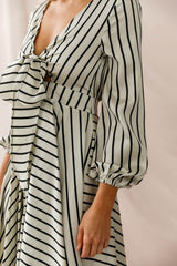Essex Striped Bust Tie Midi Dress Beige