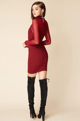 Shayna Mesh Sleeve Club Dress Burgundy