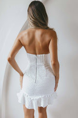 Zoey Lace Overlay Strapless Flounce Hem Mini Dress White