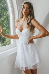 Smitten Sweetheart Neckline Chiffon Mini Party Dress White