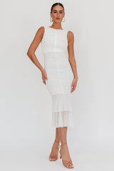 Nadia Sleeveless Ruched Midi Dress White