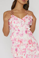 Silvana Frill Trim Midi Dress Floral Pink