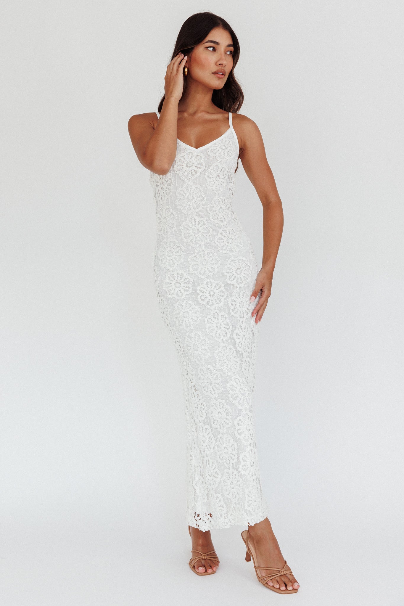 Spark Joy Floral Crochet Overlay Maxi Dress White
