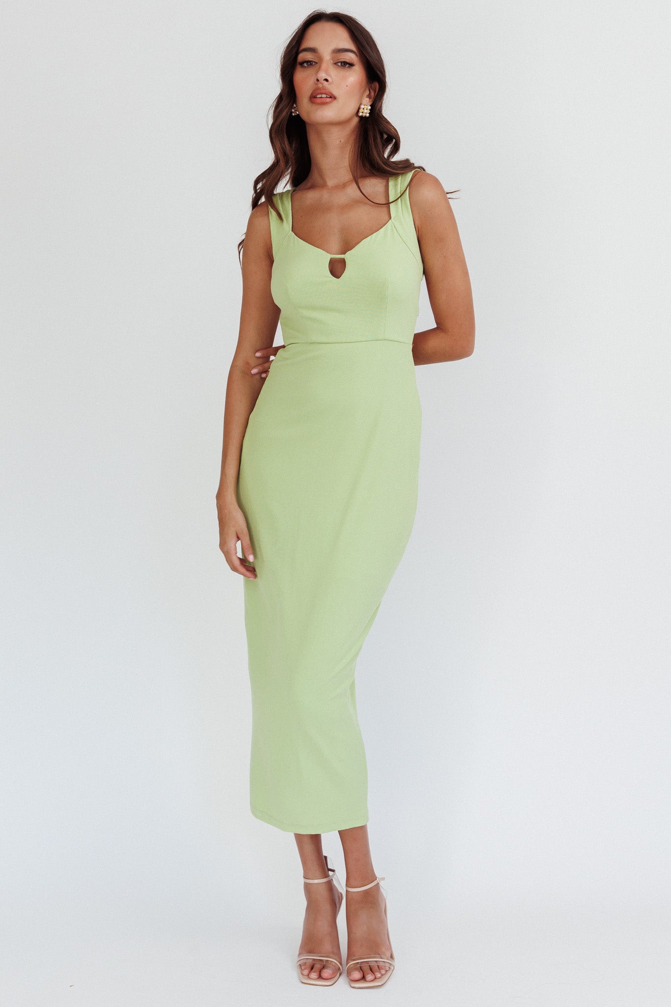 Jennine Lace-Up Back Midi Dress Matcha