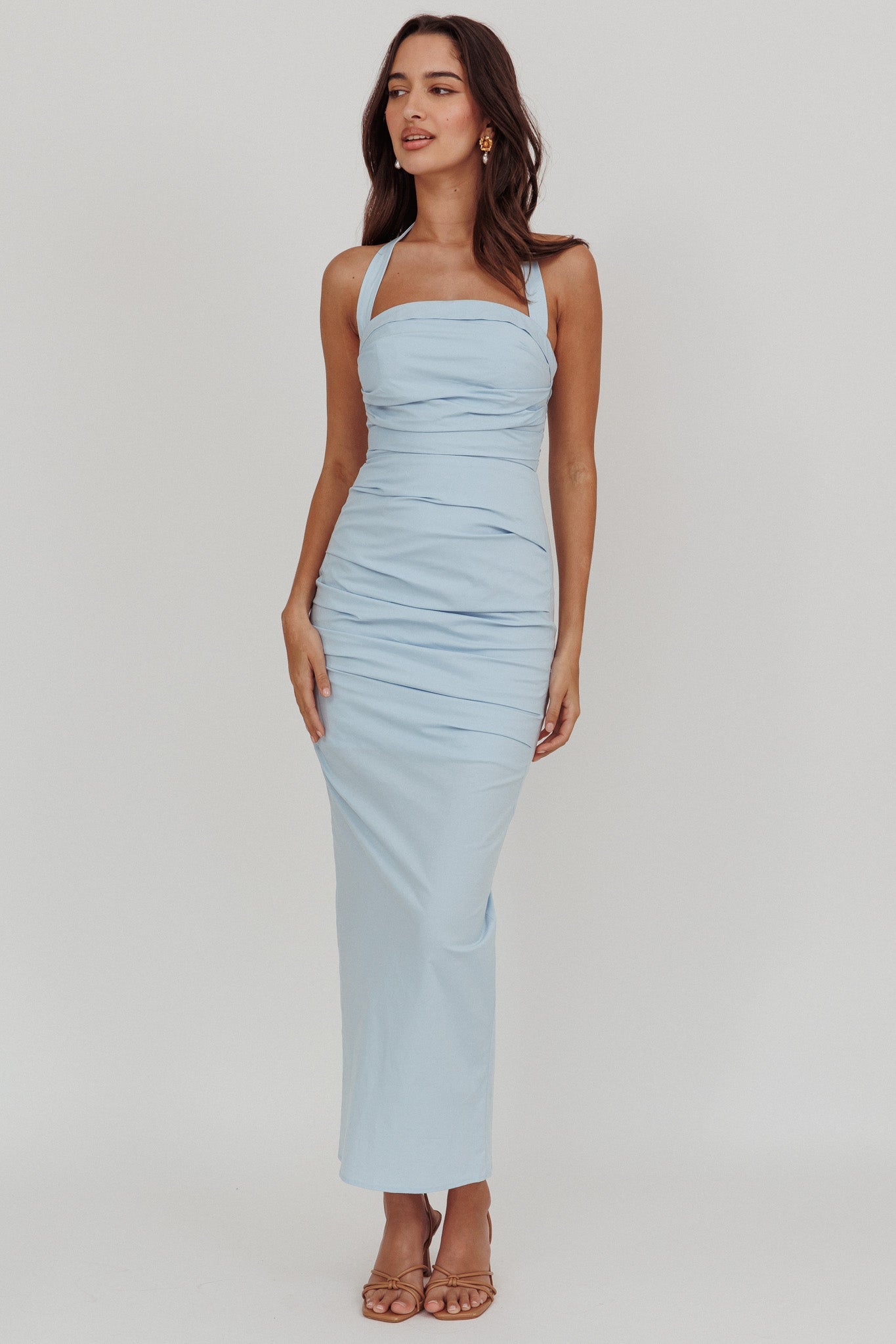 Scout Halterneck Ruched Maxi Dress Blue
