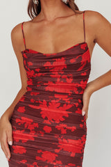 Stole The Show Ruched Mesh Maxi Dress Floral Red