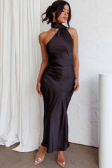 Italian Summer Tie Neck Midi Dress Black