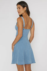 Sweet Pea Tied Bust Mini Dress Denim Blue