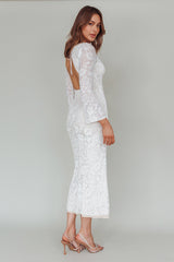 Novalie Long Sleeve Velvet Print Midi Dress White