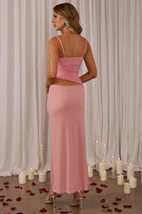 Lorely Ruched Bodice Midi Dress Hot Pink