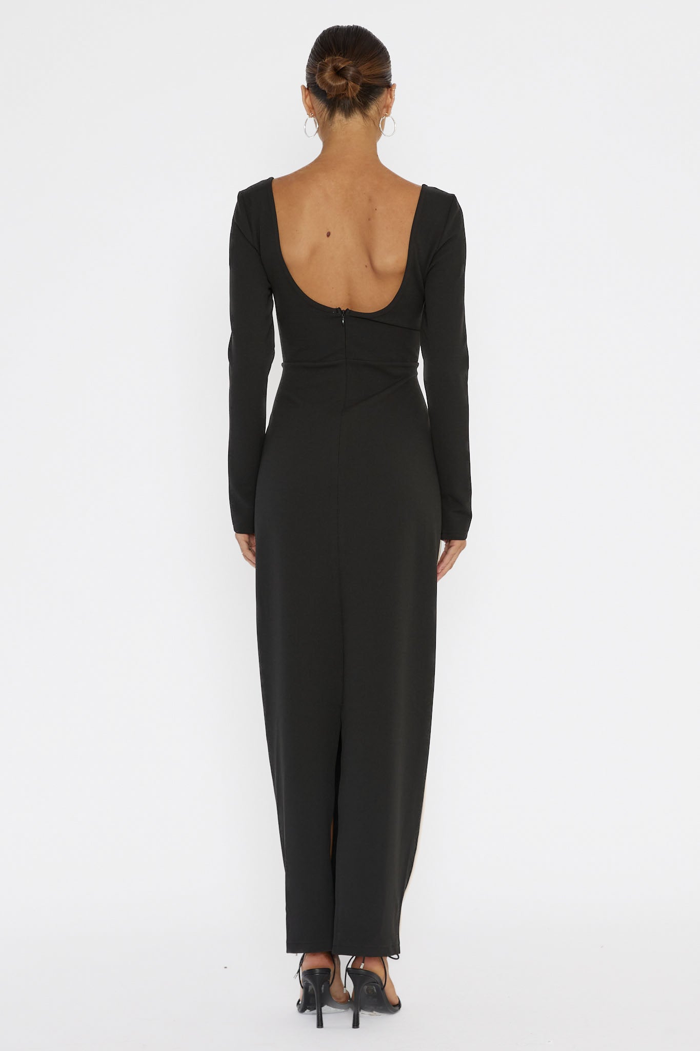 Shenae Long Sleeve Piping Midi Dress Black