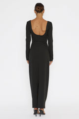Shenae Long Sleeve Piping Midi Dress Black