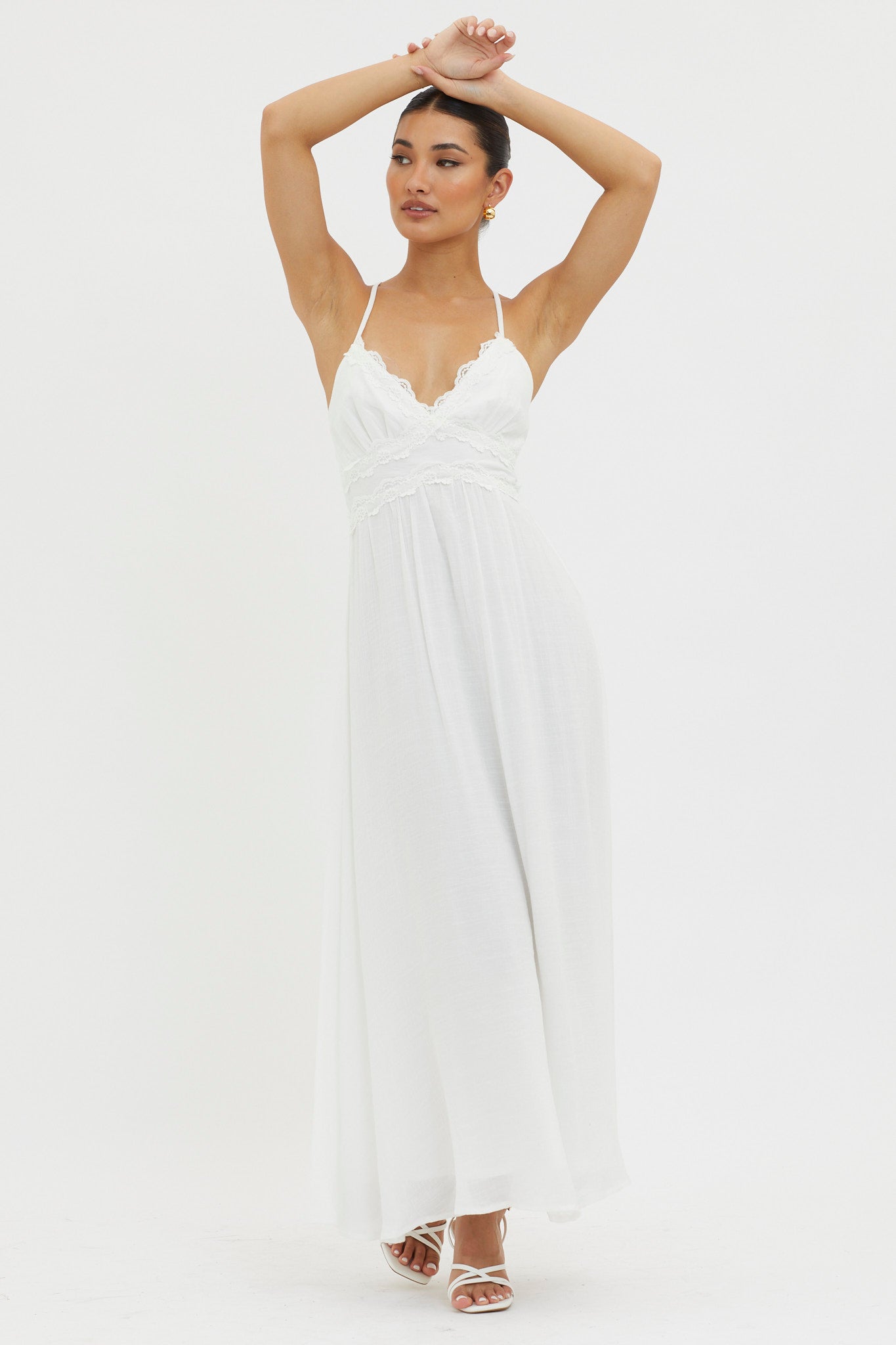 Slow It Down Lace Trim Maxi Dress White