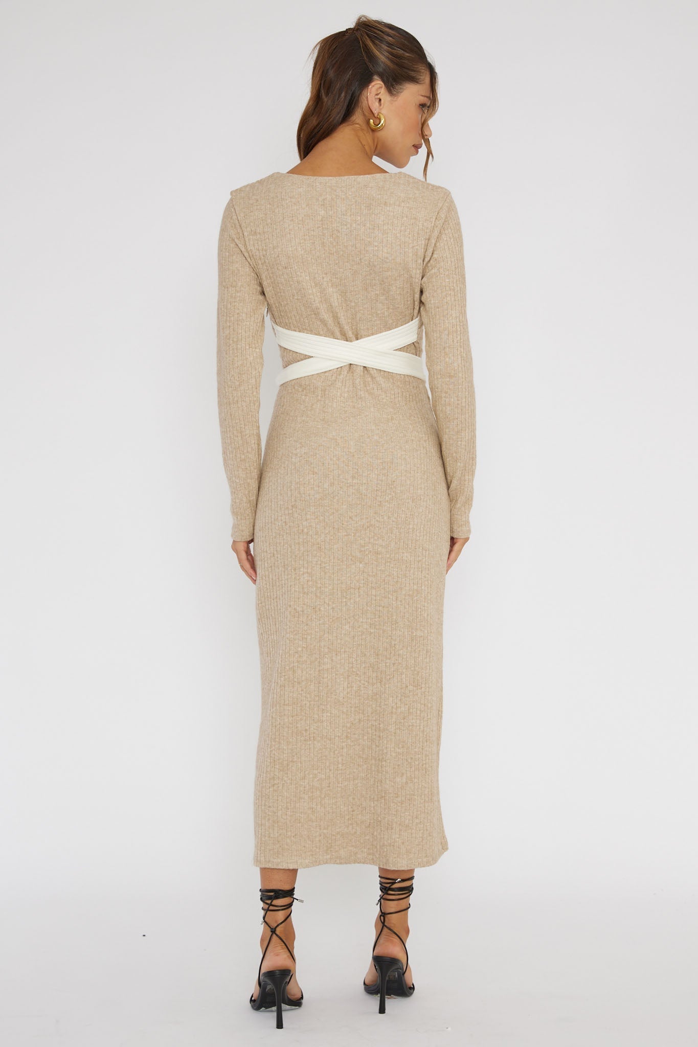 So Emotional Long Sleeve Cut-Out Knit Dress Oat