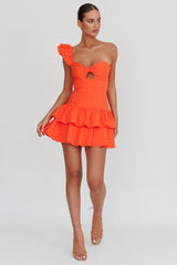 Tea Time One Shoulder Ruffle Mini Dress Tangerine