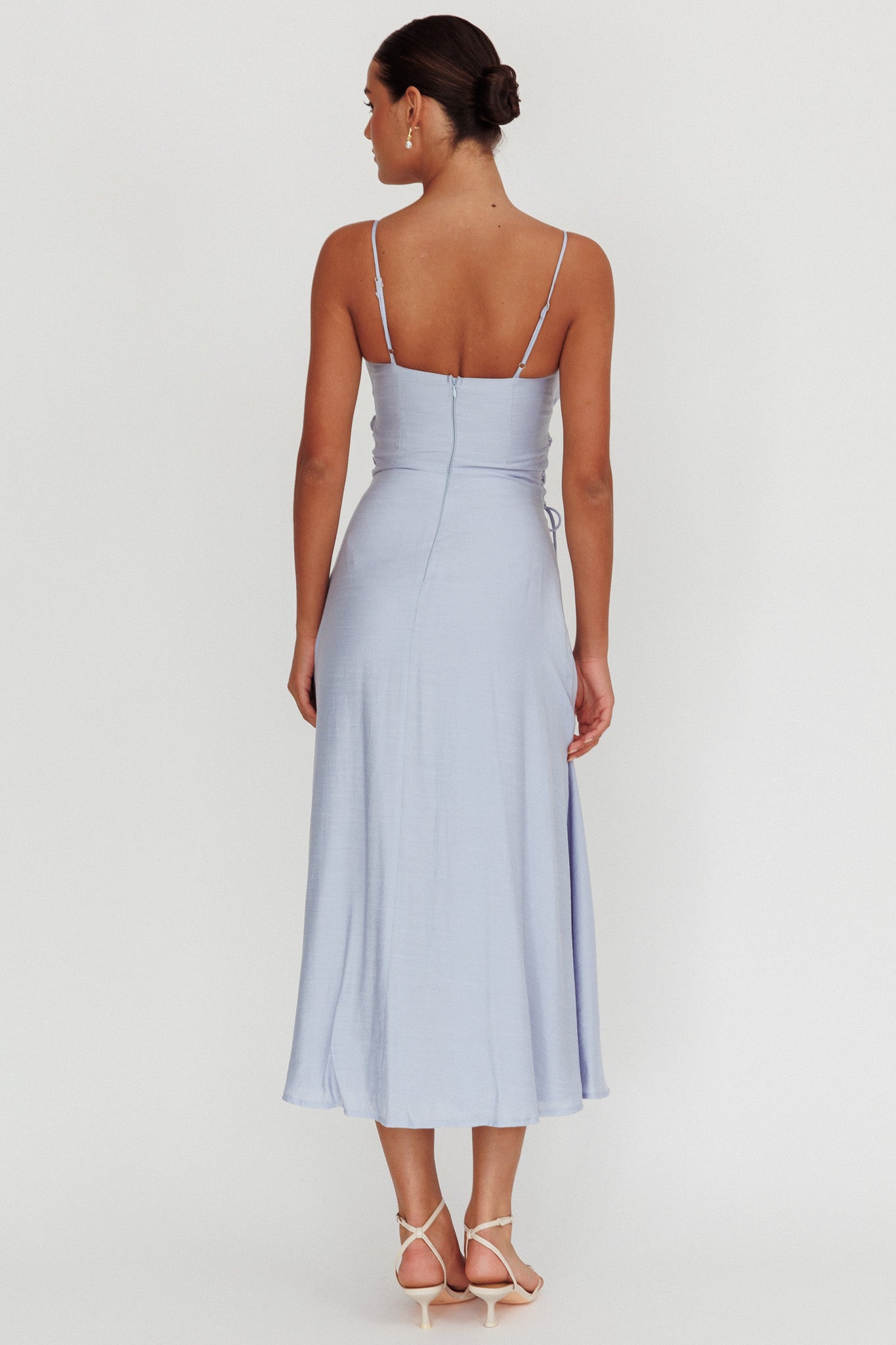 Kalaya Lace-Up Waist Midi Dress Light Blue