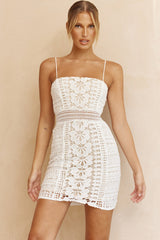 Tallulah Cami Strap Crochet Mini Dress White