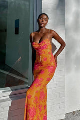 Teava Laced Waist Maxi Dress Floral Orange