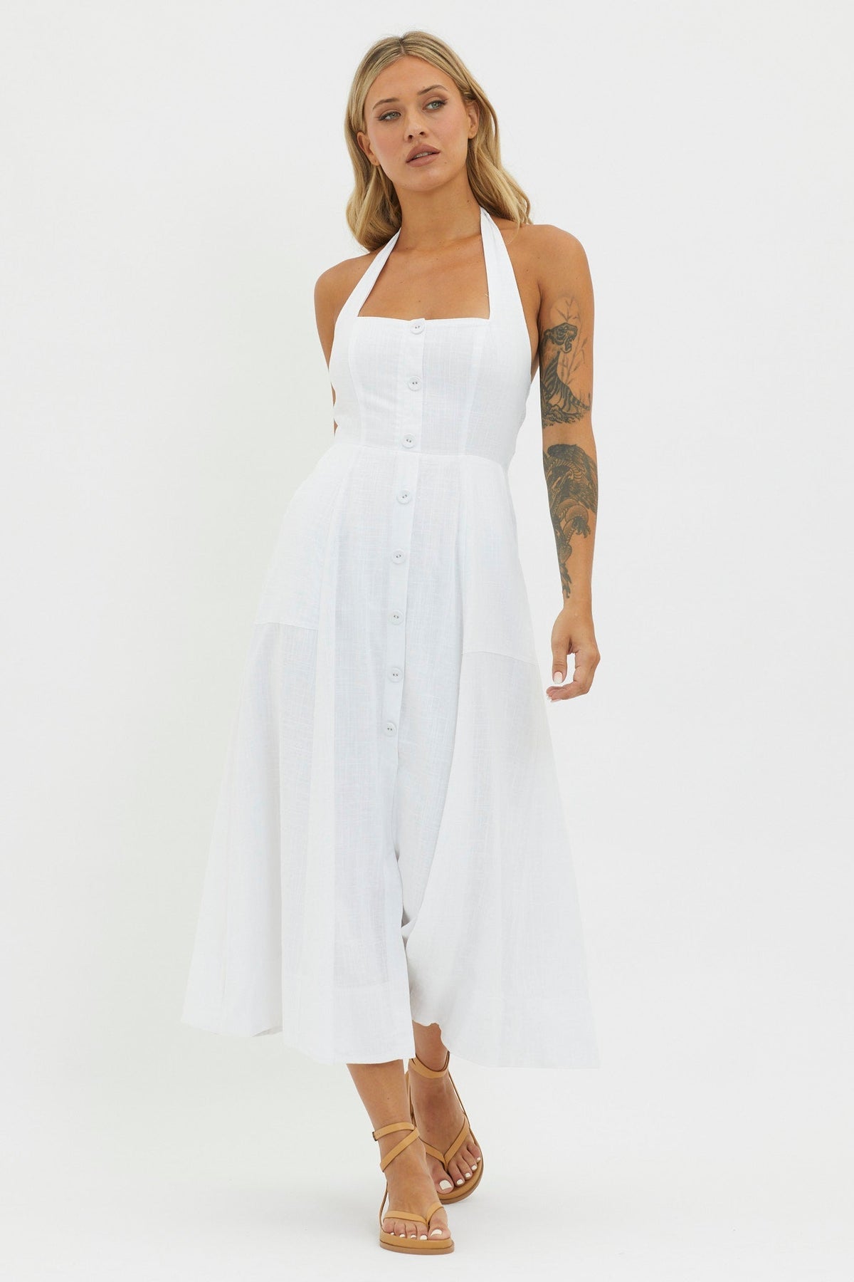 Marybeth Halterneck Midi Dress White