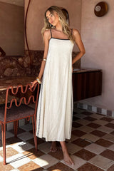 Radiance Contrast Embroidery Midi Dress Oat