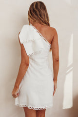 Tristi One Shoulder Bow Mini Dress White