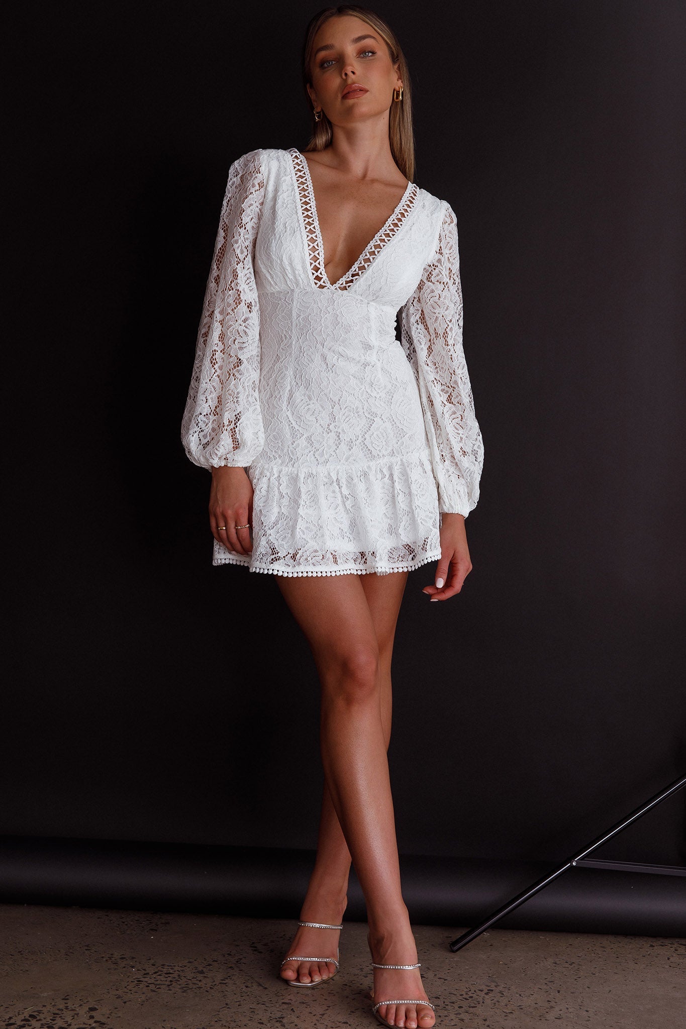 Summer Wine Long Sleeve Lace Dress White