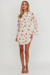Thriller Long Sleeve Backless Mini Dress Floral White